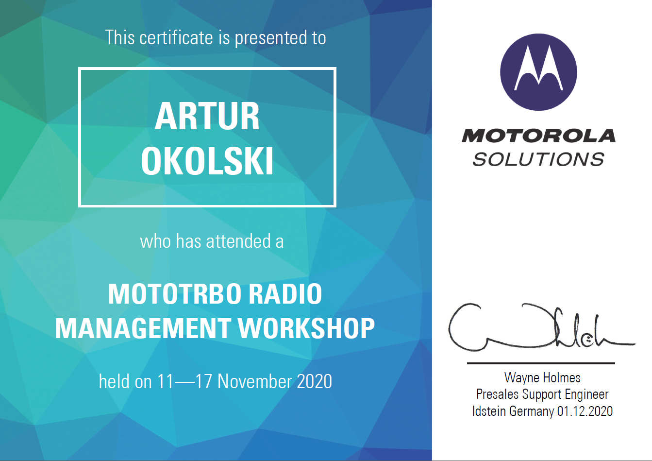 Certyfikat Motorola Radio Management