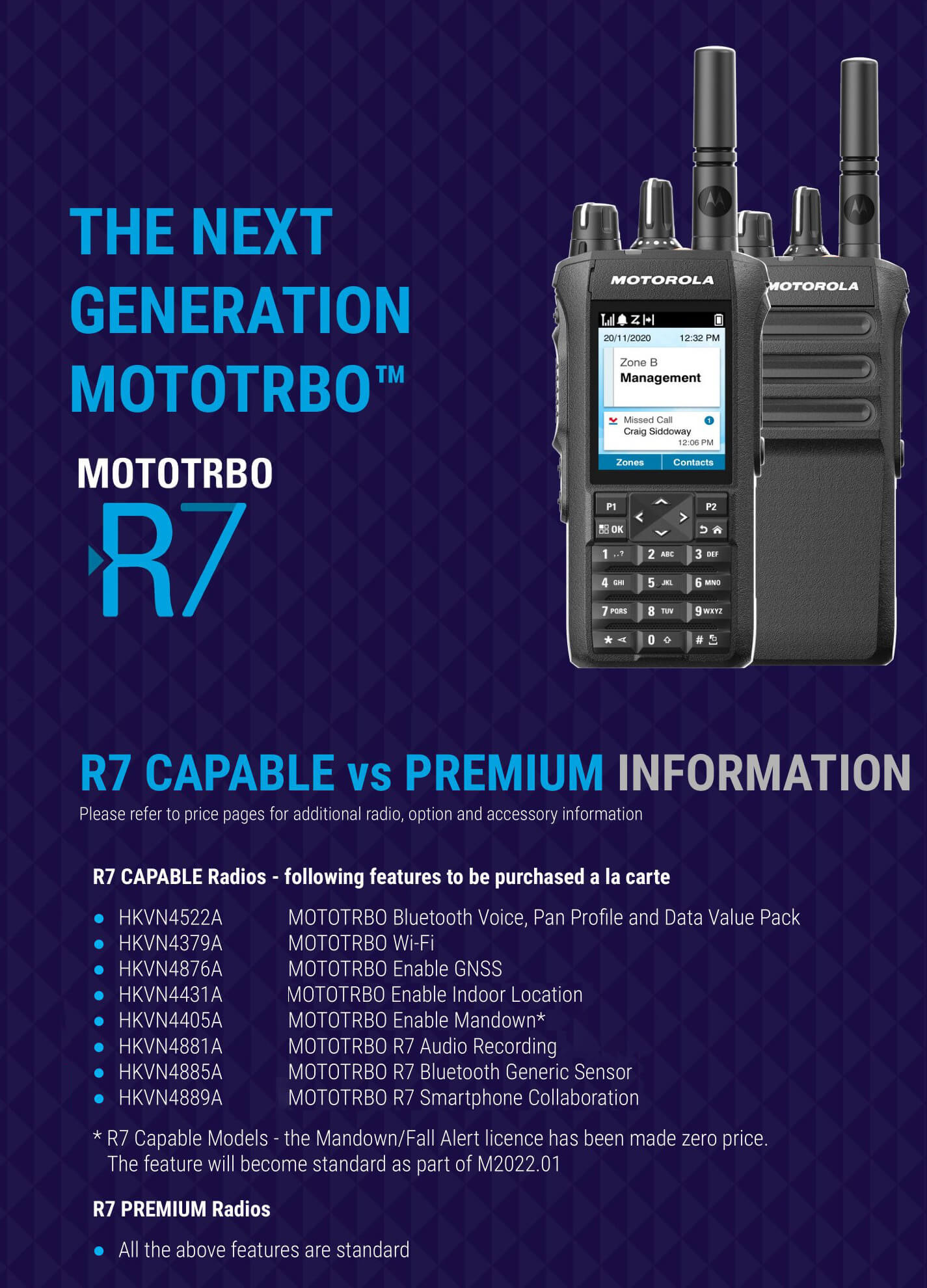Radiotelefon Motorola R7 capable vs premium