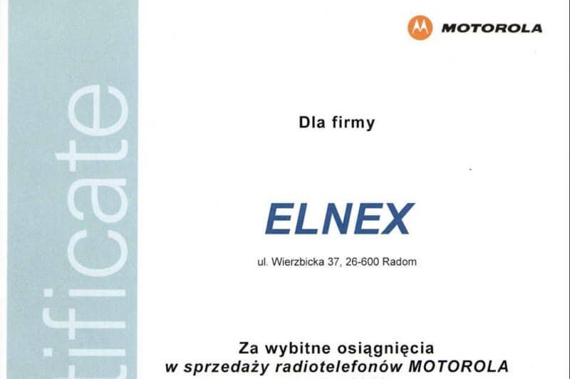 Wyróżnienie dla firmy Elnex od MOTOROLI