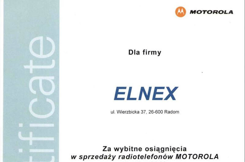 Wyróżnienie dla firmy Elnex od MOTOROLA