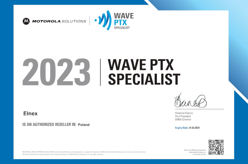 Motorola nagrodziła nas certyfikatem WAVE PTX SPECIALIST