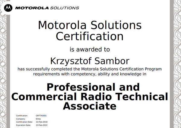 Certyfikat  Motorola